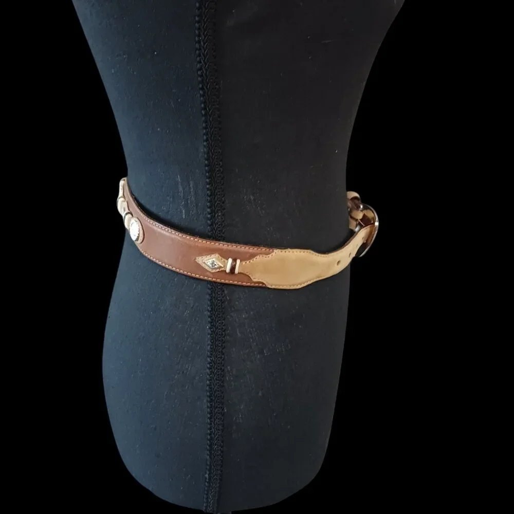 Justen Brown Leather and Tan Suede 26" Western Belt with Embellished Back - Picture 5 of 12